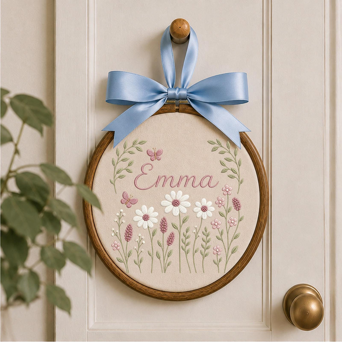 Personalized Embroidered Ornament, Custom Name Wildflower Ornament, Floral Baby Girl Keepsake, Nursery Decor, Personalized Girl Gift