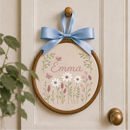 Personalized Embroidered Ornament, Custom Name Wildflower Ornament, Floral Baby Girl Keepsake, Nursery Decor, Personalized Girl Gift