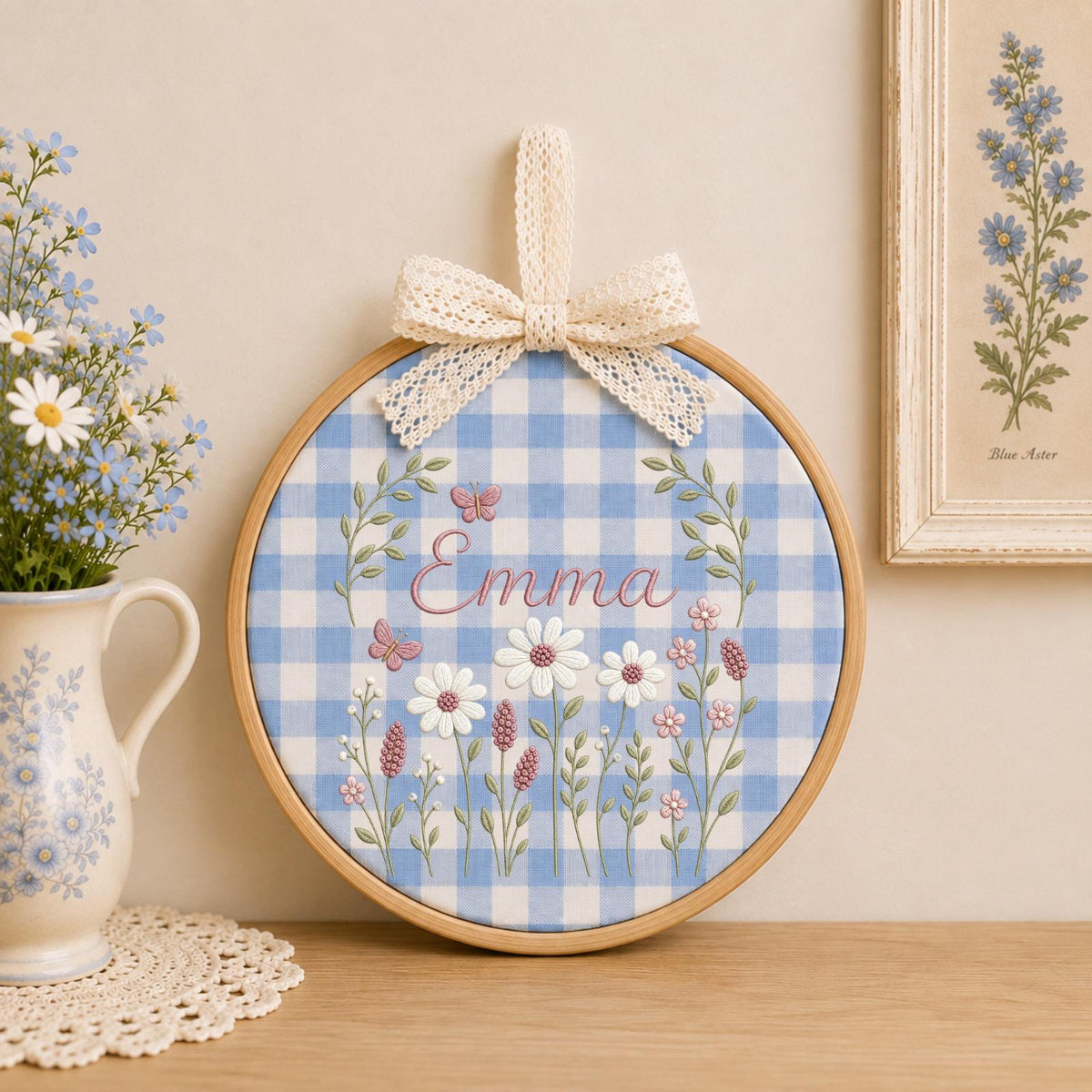 Personalized Embroidered Ornament, Custom Name Wildflower Ornament, Floral Baby Girl Keepsake, Nursery Decor, Personalized Girl Gift