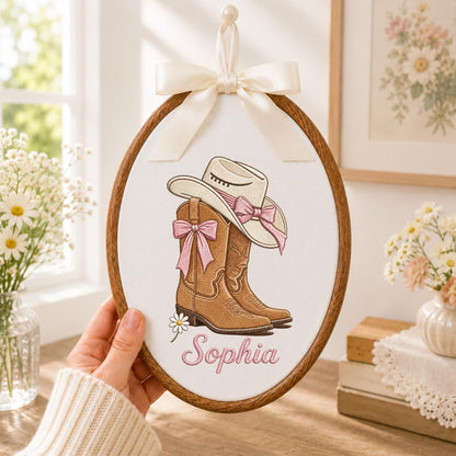 Personalized Embroidered Ornament, Cowgirl Name Hoop, Western Baby Girl Nursery Decor, Cowboy Boots Wall Art, Baby Shower Keepsake