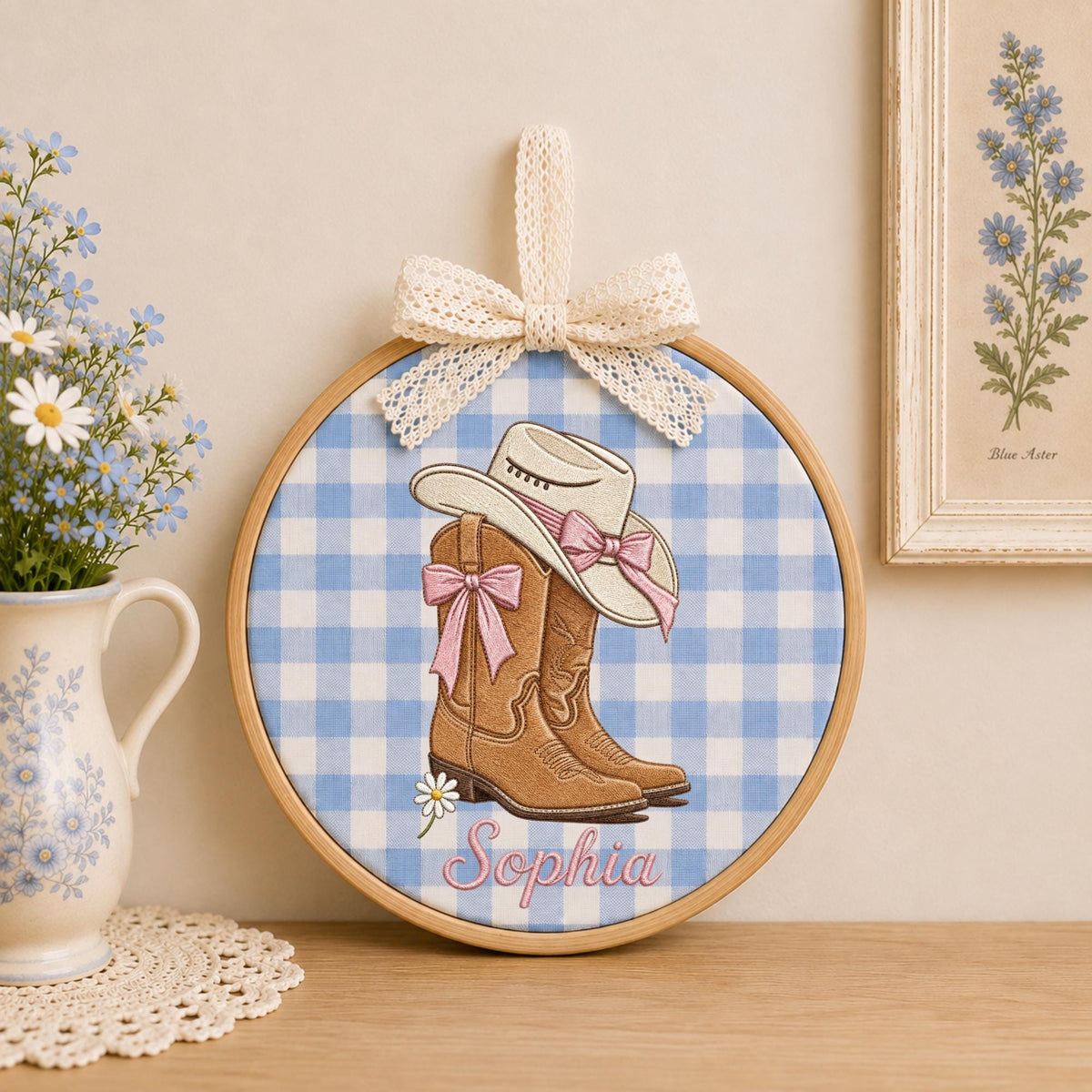 Personalized Embroidered Ornament, Cowgirl Name Hoop, Western Baby Girl Nursery Decor, Cowboy Boots Wall Art, Baby Shower Keepsake