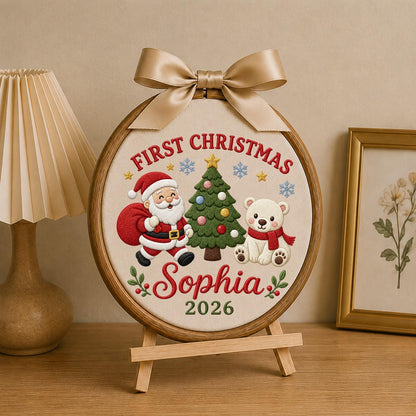 Personalized Embroidered First Christmas Ornament, Custom Name Santa Teddy Bear Christmas Decor, Baby First Christmas 2026 Keepsake