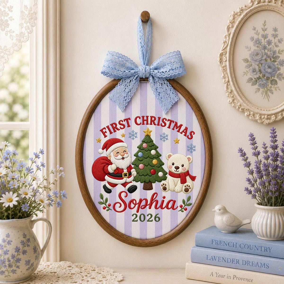 Personalized Embroidered First Christmas Ornament, Custom Name Santa Teddy Bear Christmas Decor, Baby First Christmas 2026 Keepsake
