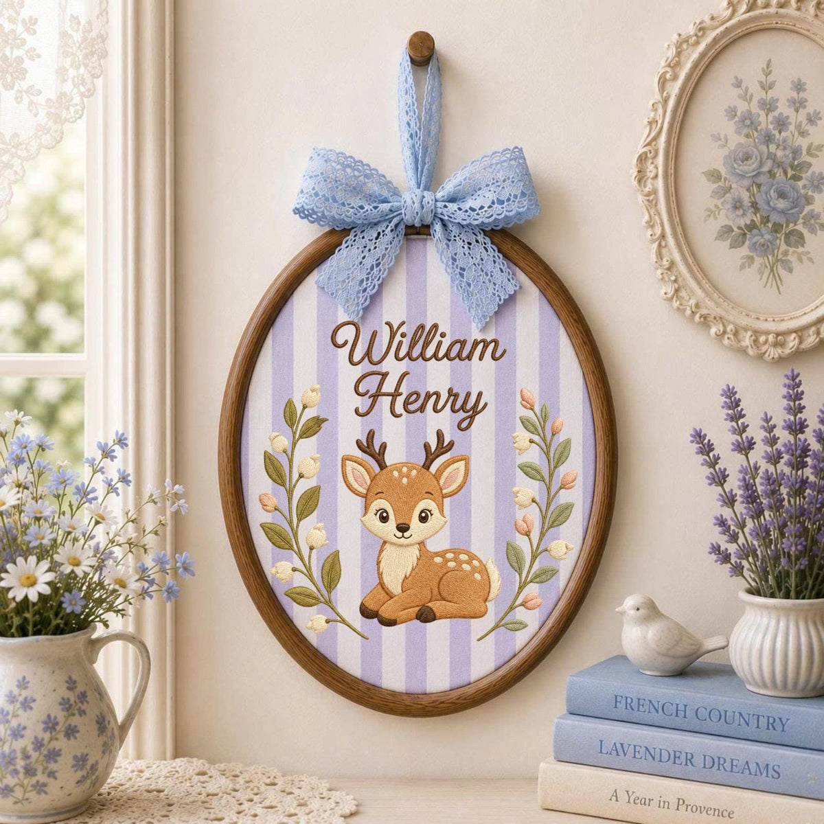 Personalized Embroidered Ornament, Woodland Deer Name Hoop, Baby Boy Nursery Decor, Forest Animal Baby Shower Gift, Newborn Keepsake
