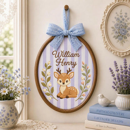 Personalized Embroidered Ornament, Woodland Deer Name Hoop, Baby Boy Nursery Decor, Forest Animal Baby Shower Gift, Newborn Keepsake