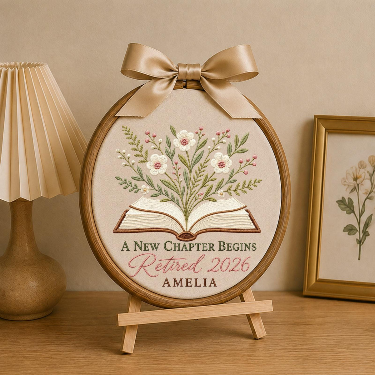 Personalized Embroidered Ornament, Retirement Gift for Women, Custom Retired 2026 Keepsake, Coworker Retirement Gift, Floral Home Decor