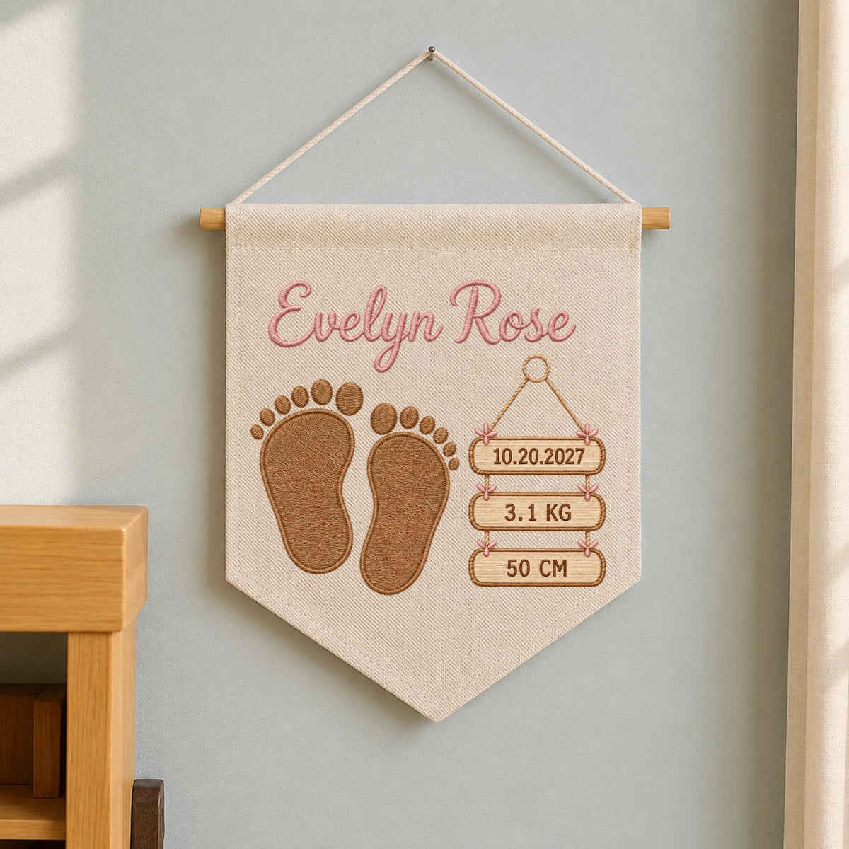 Personalized Embroidered Baby Birth Announcement Banner, Custom Baby Name Wall Hanging, Birth Stats Nursery Decor, Newborn Keepsake Gift
