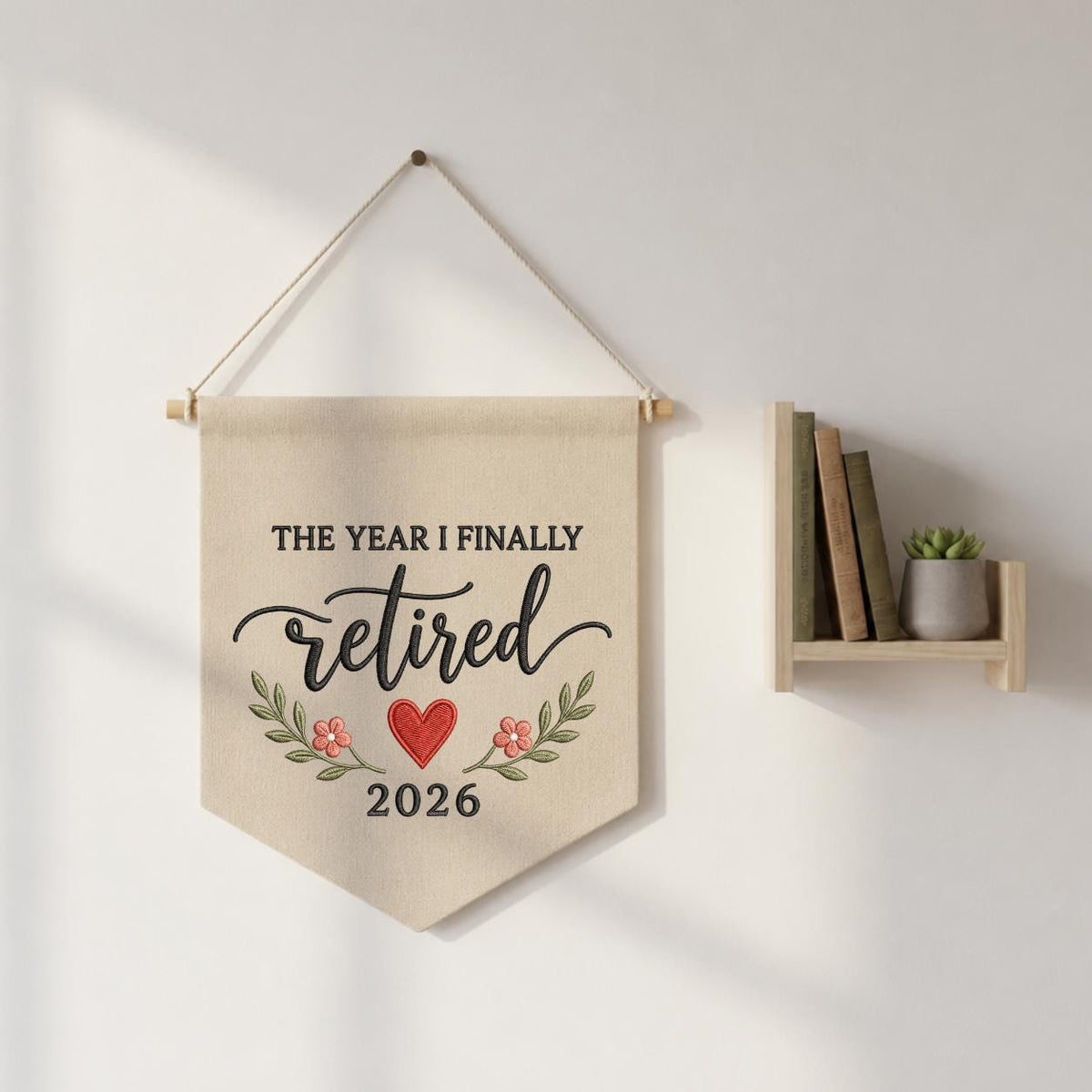 Personalized The Year I Finally Retired Canvas Pennant Banner, Custom Embroidered Retirement Party Decor, Coworker Leaving Gift