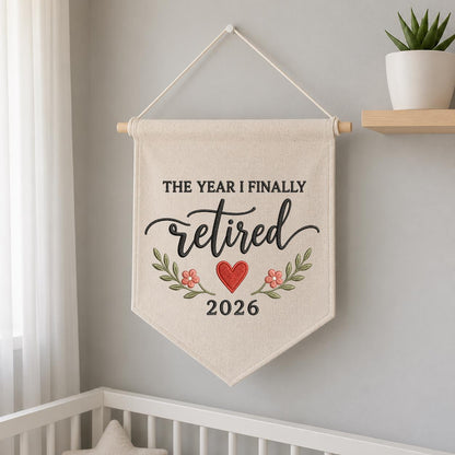 Personalized The Year I Finally Retired Canvas Pennant Banner, Custom Embroidered Retirement Party Decor, Coworker Leaving Gift