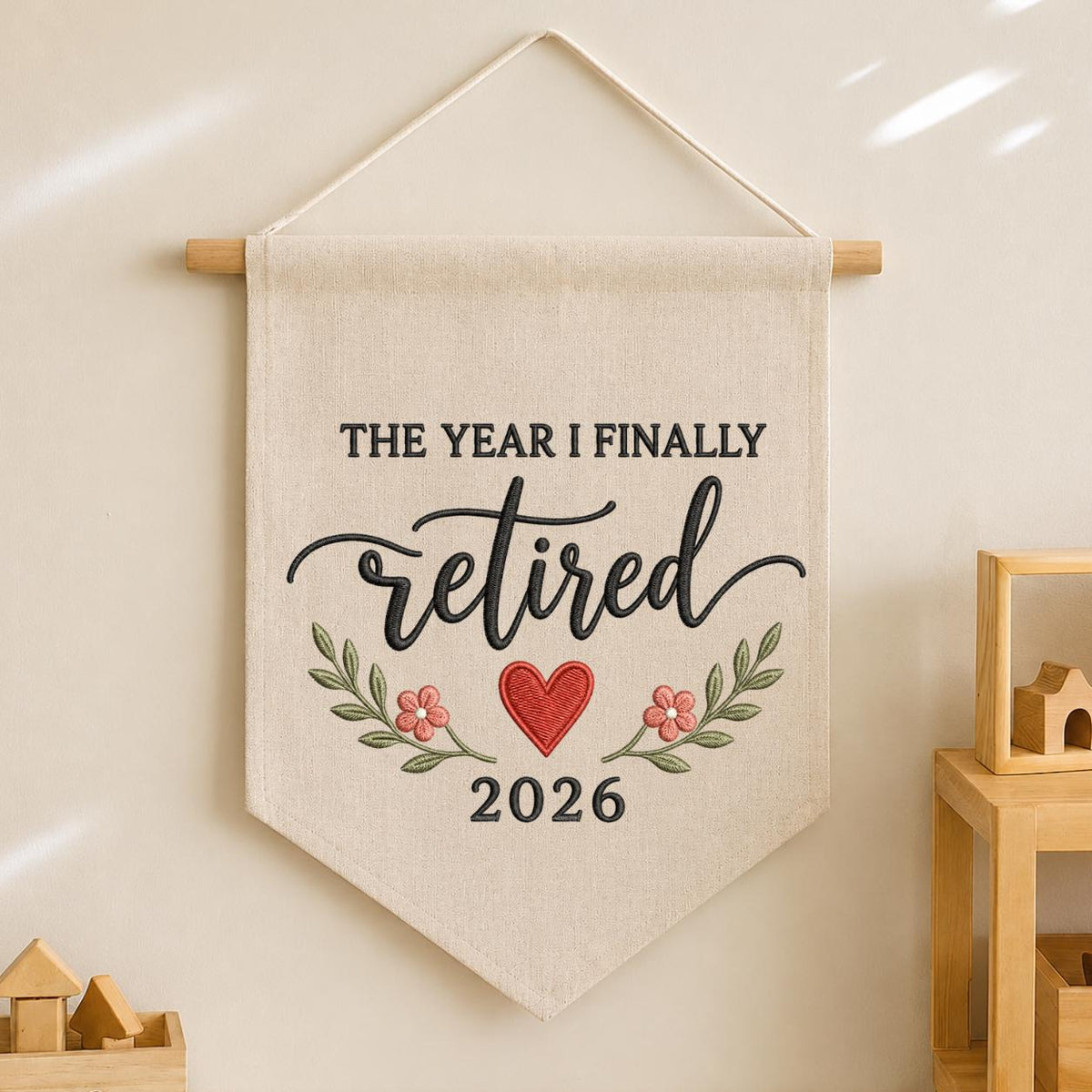 Personalized The Year I Finally Retired Canvas Pennant Banner, Custom Embroidered Retirement Party Decor, Coworker Leaving Gift