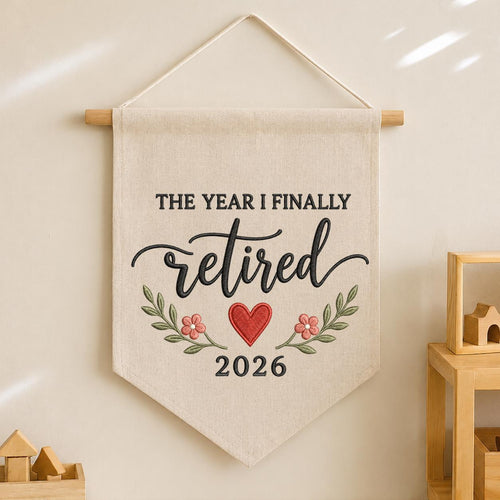 Personalized The Year I Finally Retired Canvas Pennant Banner, Custom Embroidered Retirement Party Decor, Coworker Leaving Gift