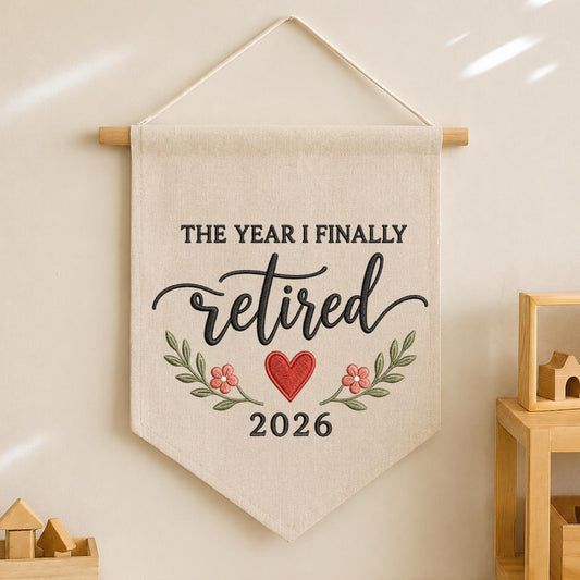 Personalized The Year I Finally Retired Canvas Pennant Banner, Custom Embroidered Retirement Party Decor, Coworker Leaving Gift