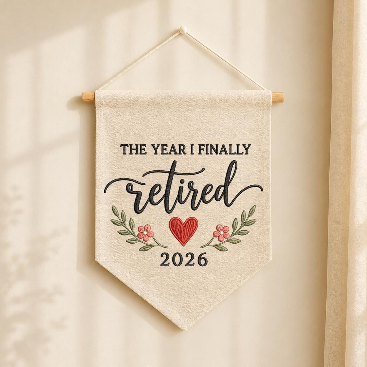 Personalized The Year I Finally Retired Canvas Pennant Banner, Custom Embroidered Retirement Party Decor, Coworker Leaving Gift