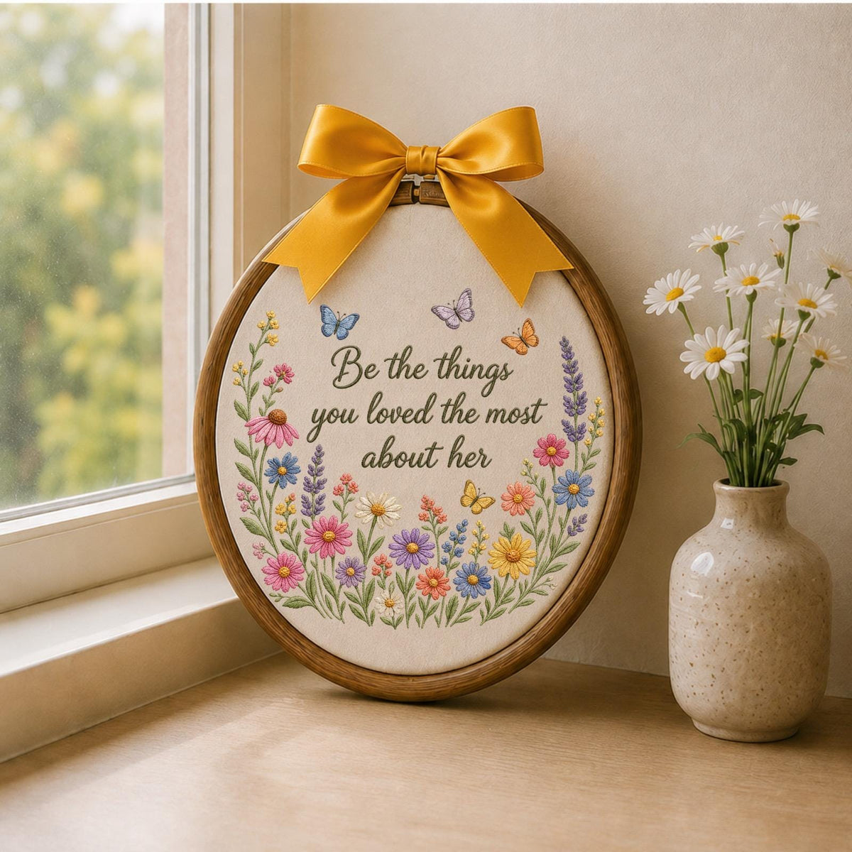 Personalized Embroidered Ornament, Memorial Gift for Loss of Mom, Floral Remembrance Keepsake, Sympathy Gift for Her, Bereavement Home Decor