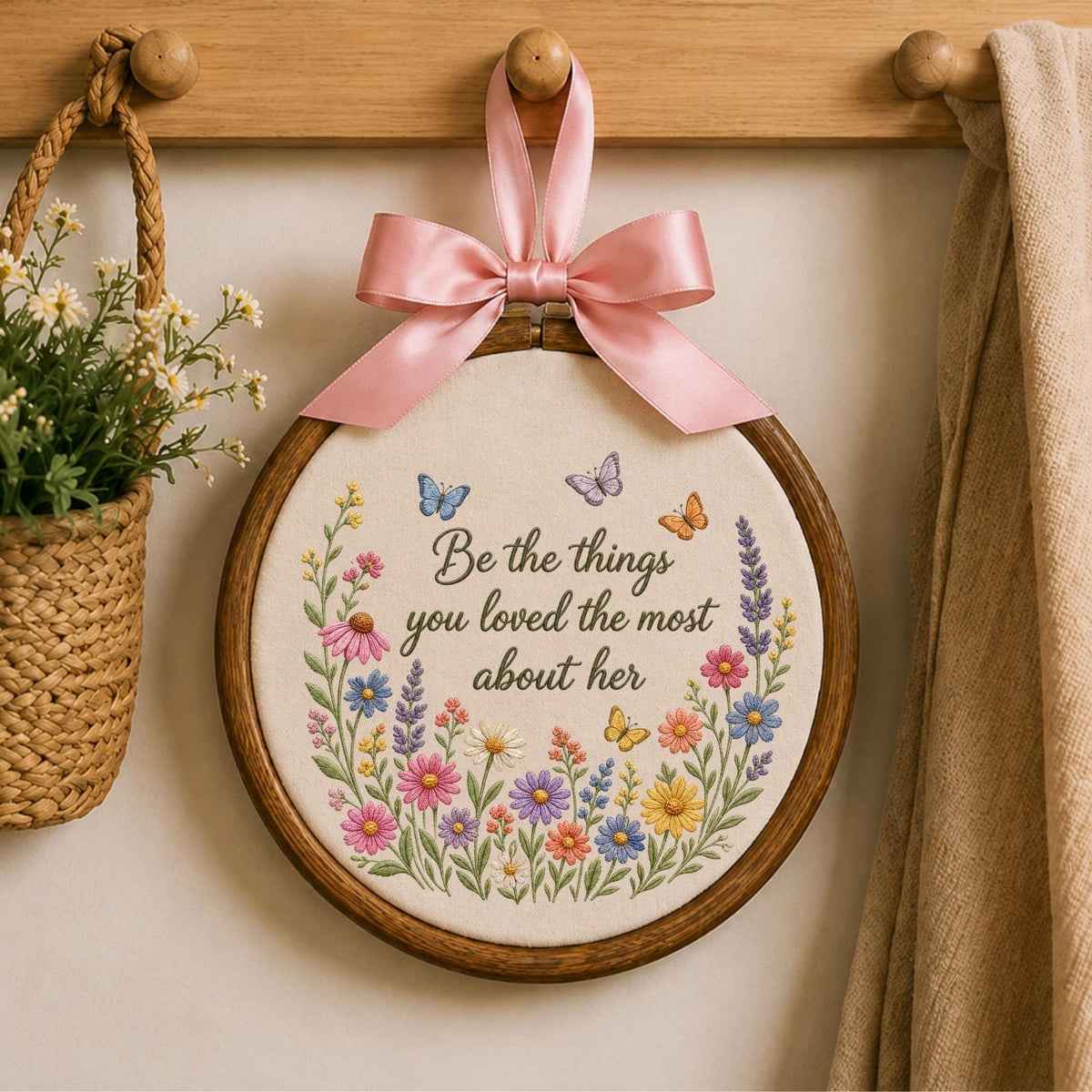 Personalized Embroidered Ornament, Memorial Gift for Loss of Mom, Floral Remembrance Keepsake, Sympathy Gift for Her, Bereavement Home Decor