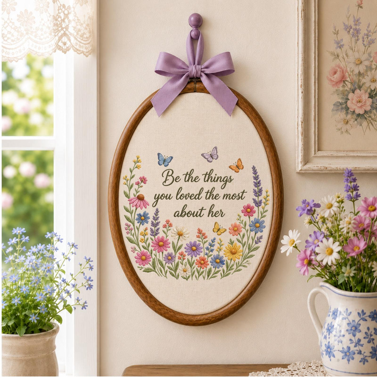 Personalized Embroidered Ornament, Memorial Gift for Loss of Mom, Floral Remembrance Keepsake, Sympathy Gift for Her, Bereavement Home Decor