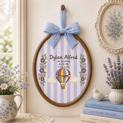 Personalized Embroidered Ornament, Baby Birth Announcement Ornament, Hot Air Balloon Birth Stats, Custom Newborn Keepsake, Baby Name Gift