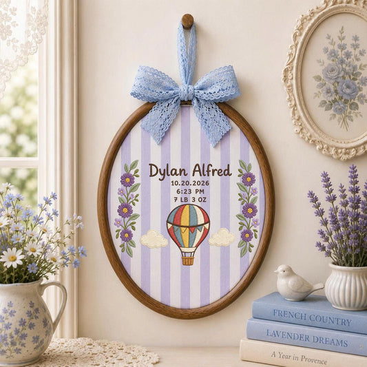 Personalized Embroidered Ornament, Baby Birth Announcement Ornament, Hot Air Balloon Birth Stats, Custom Newborn Keepsake, Baby Name Gift