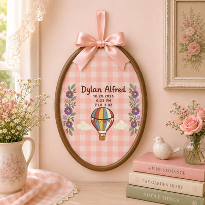 Personalized Embroidered Ornament, Baby Birth Announcement Ornament, Hot Air Balloon Birth Stats, Custom Newborn Keepsake, Baby Name Gift