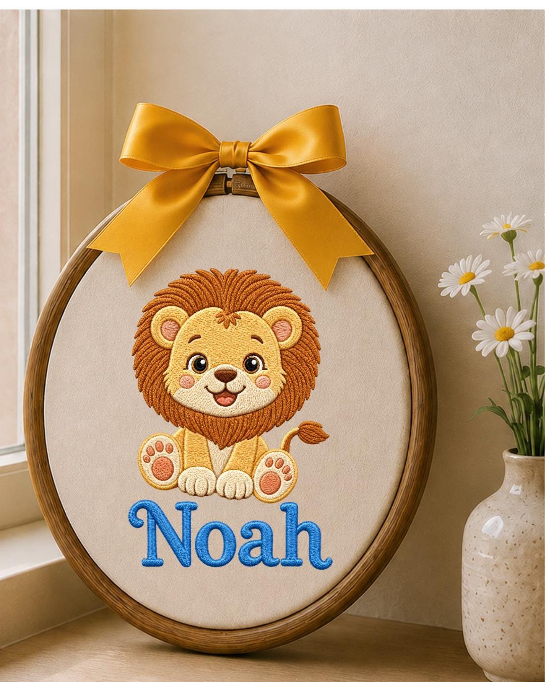Personalized Lion Embroidered Ornament, Custom Baby Name Hoop, Safari Nursery Decor, Baby Boy Gift, Newborn Keepsake