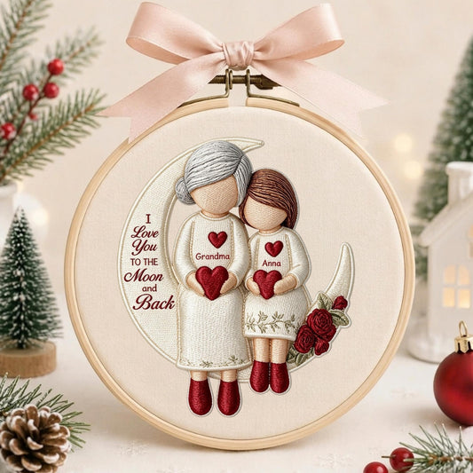 EMBROIDERED Grandma and Grandchild Moon Love Ornament Hoop, Personalized Christmas Ornament 2026, Embroidery Ornaments, Grandma Gifts