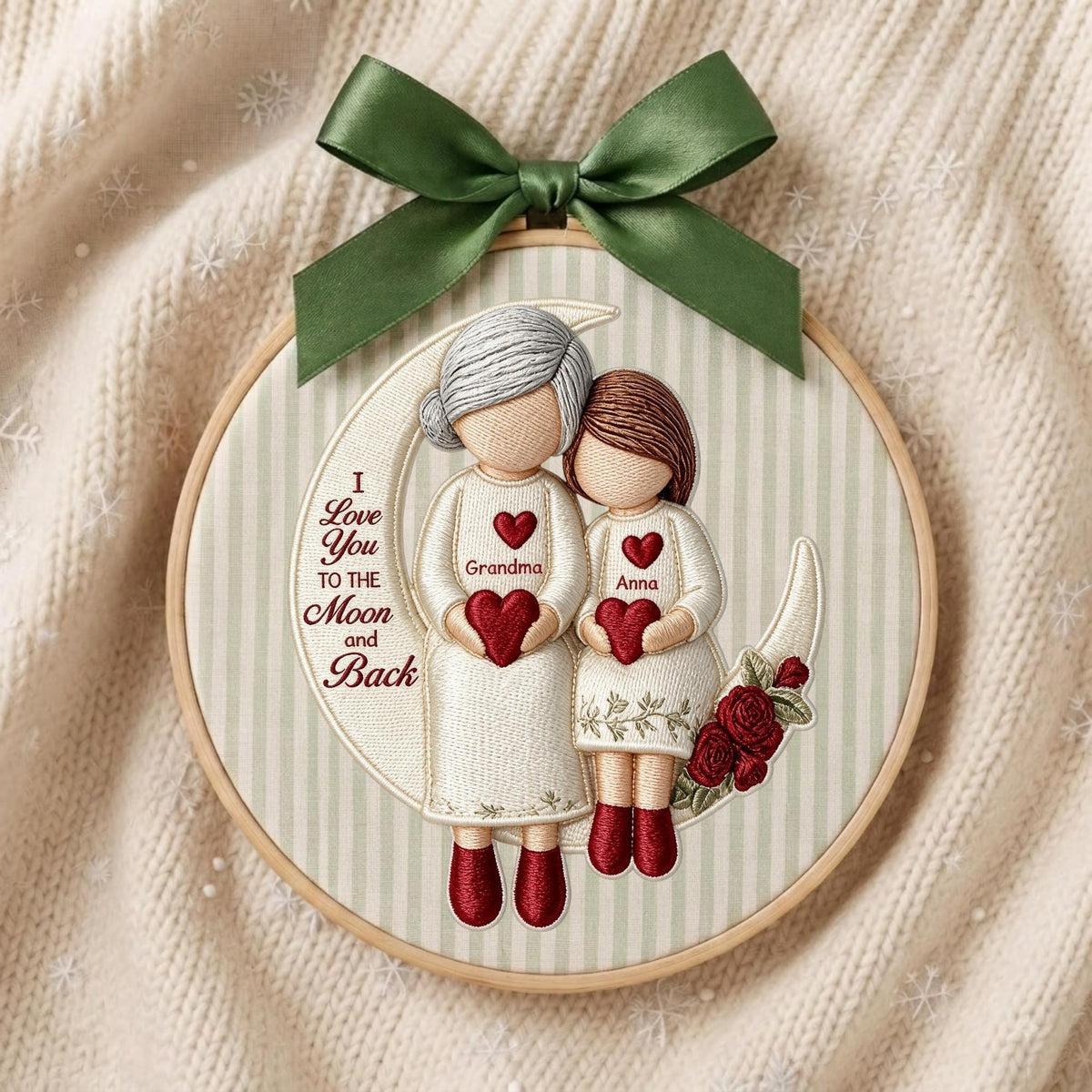 EMBROIDERED Grandma and Grandchild Moon Love Ornament Hoop, Personalized Christmas Ornament 2026, Embroidery Ornaments, Grandma Gifts