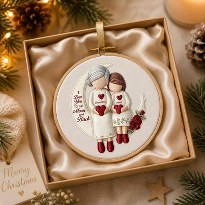 EMBROIDERED Grandma and Grandchild Moon Love Ornament Hoop, Personalized Christmas Ornament 2026, Embroidery Ornaments, Grandma Gifts