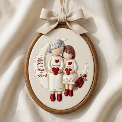 EMBROIDERED Grandma and Grandchild Moon Love Ornament Hoop, Personalized Christmas Ornament 2026, Embroidery Ornaments, Grandma Gifts