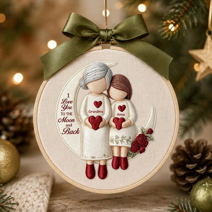 EMBROIDERED Grandma and Grandchild Moon Love Ornament Hoop, Personalized Christmas Ornament 2026, Embroidery Ornaments, Grandma Gifts