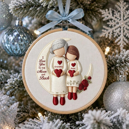 EMBROIDERED Grandma and Grandchild Moon Love Ornament Hoop, Personalized Christmas Ornament 2026, Embroidery Ornaments, Grandma Gifts