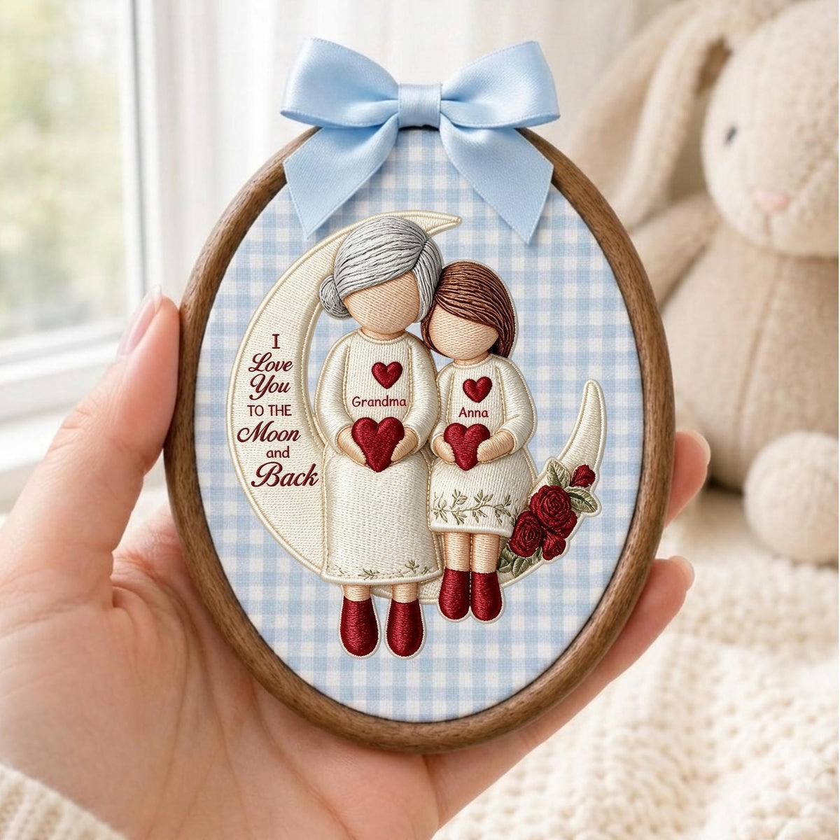 EMBROIDERED Grandma and Grandchild Moon Love Ornament Hoop, Personalized Christmas Ornament 2026, Embroidery Ornaments, Grandma Gifts