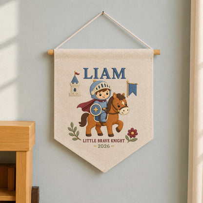 Personalized Embroidered Knight Banner, Custom Name, Baby Room Decor