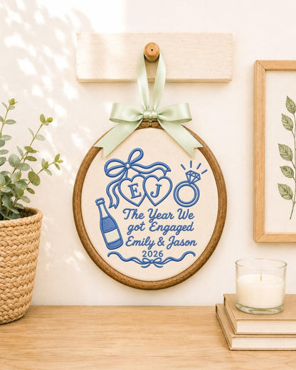Personalized Engagement Embroidered Ornament, Custom Couple Names Hoop, The Year We Got Engaged Gift, Engagement Keepsake, Fiancé Gift