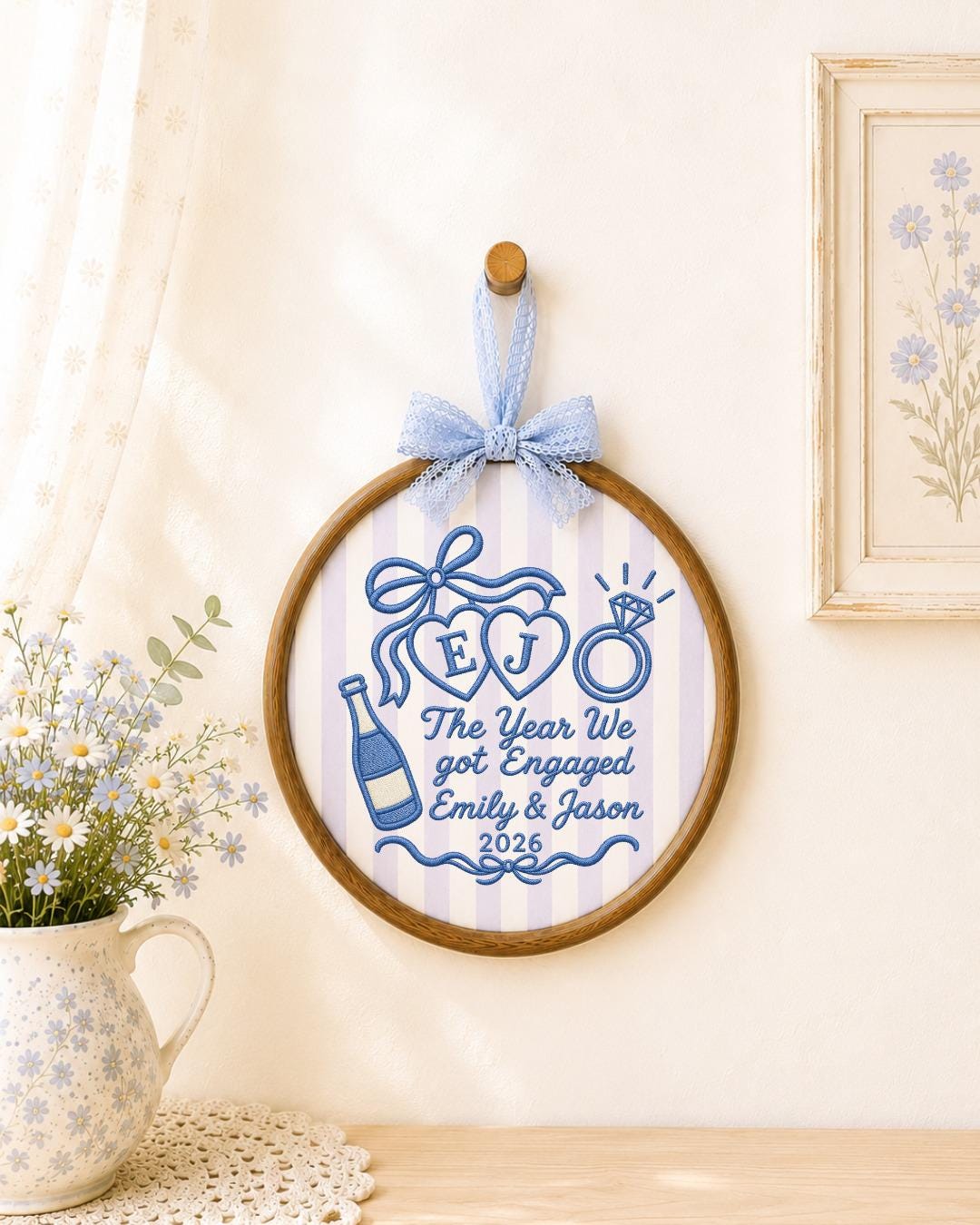 Personalized Engagement Embroidered Ornament, Custom Couple Names Hoop, The Year We Got Engaged Gift, Engagement Keepsake, Fiancé Gift
