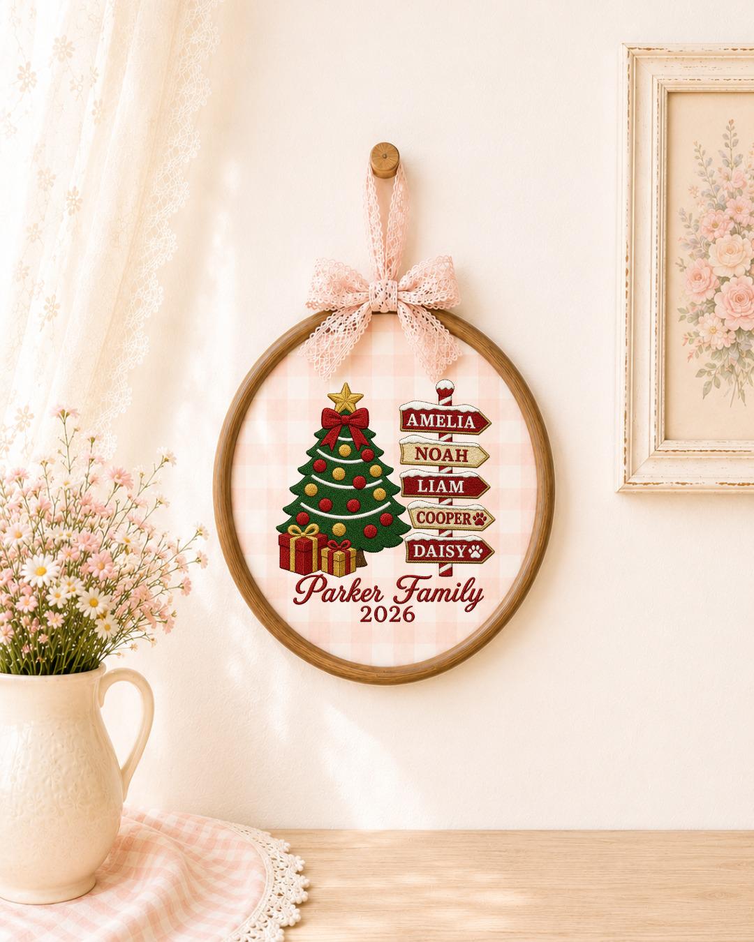 Personalized Family Christmas Embroidered Ornament, Custom Family Name Hoop, Christmas Tree Decor, Personalized Holiday Keepsake