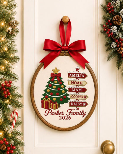 Personalized Family Christmas Embroidered Ornament, Custom Family Name Hoop, Christmas Tree Decor, Personalized Holiday Keepsake