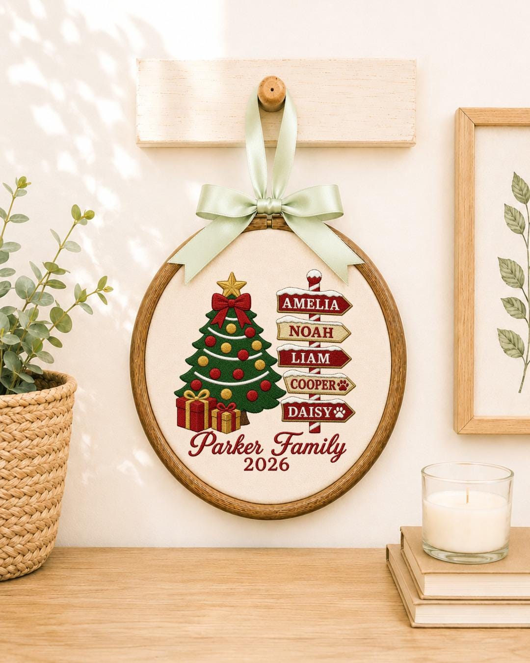 Personalized Family Christmas Embroidered Ornament, Custom Family Name Hoop, Christmas Tree Decor, Personalized Holiday Keepsake