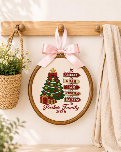 Personalized Family Christmas Embroidered Ornament, Custom Family Name Hoop, Christmas Tree Decor, Personalized Holiday Keepsake