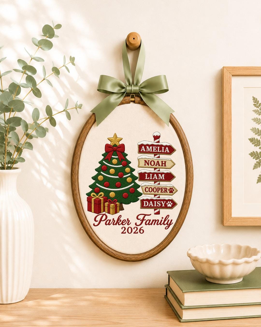 Personalized Family Christmas Embroidered Ornament, Custom Family Name Hoop, Christmas Tree Decor, Personalized Holiday Keepsake