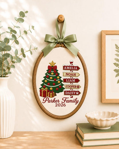 Personalized Family Christmas Embroidered Ornament, Custom Family Name Hoop, Christmas Tree Decor, Personalized Holiday Keepsake
