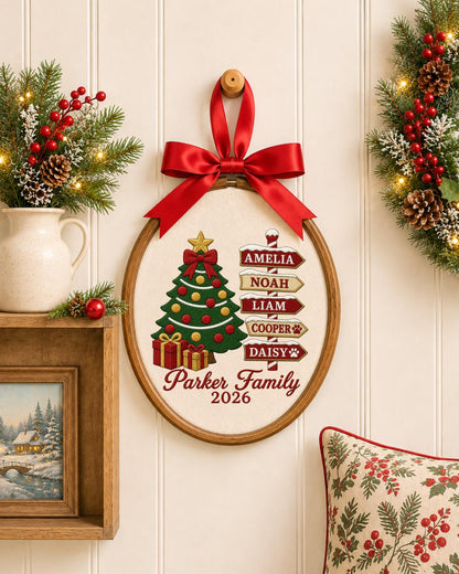 Personalized Family Christmas Embroidered Ornament, Custom Family Name Hoop, Christmas Tree Decor, Personalized Holiday Keepsake