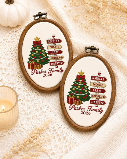 Personalized Family Christmas Embroidered Ornament, Custom Family Name Hoop, Christmas Tree Decor, Personalized Holiday Keepsake