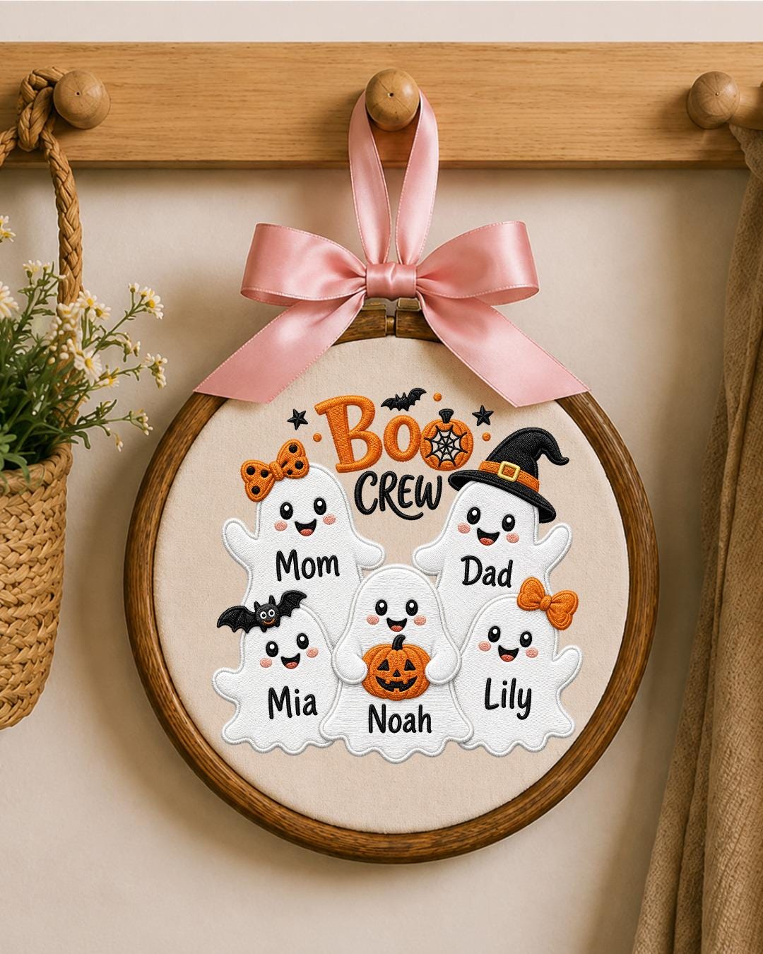 Personalized Halloween Embroidered Ornament, Custom Family Ghost Names Hoop, Boo Crew Decor, Halloween Family Gift, Spooky Keepsake