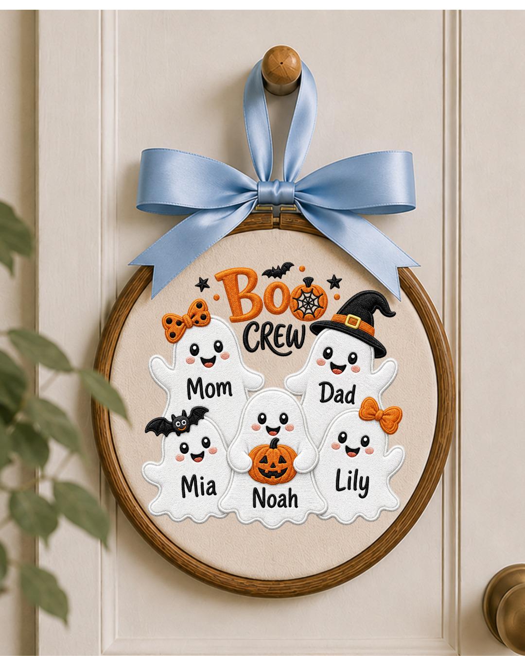 Personalized Halloween Embroidered Ornament, Custom Family Ghost Names Hoop, Boo Crew Decor, Halloween Family Gift, Spooky Keepsake