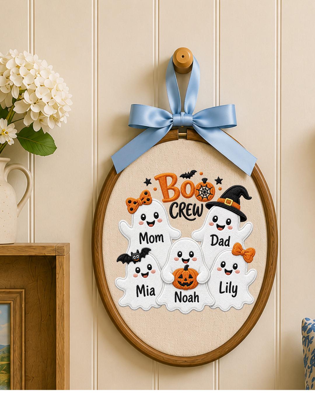 Personalized Halloween Embroidered Ornament, Custom Family Ghost Names Hoop, Boo Crew Decor, Halloween Family Gift, Spooky Keepsake