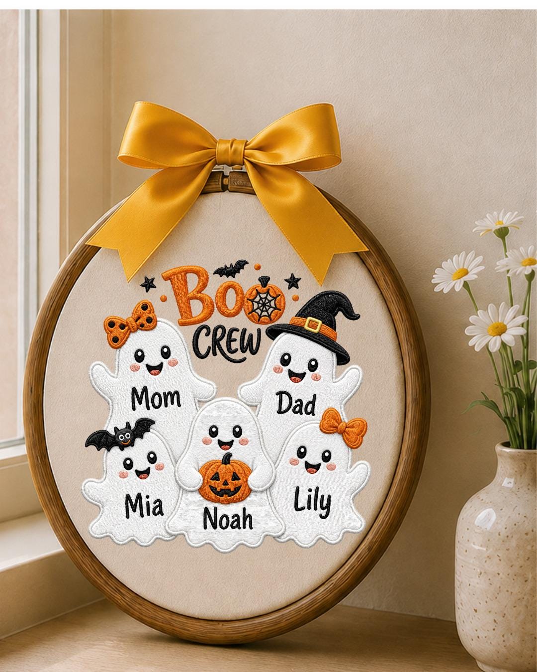 Personalized Halloween Embroidered Ornament, Custom Family Ghost Names Hoop, Boo Crew Decor, Halloween Family Gift, Spooky Keepsake