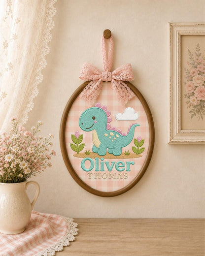 Personalized Dinosaur Embroidered Ornament, Custom Baby Name Hoop, Cute Dino Nursery Decor, Baby Boy Gift, Newborn Keepsake