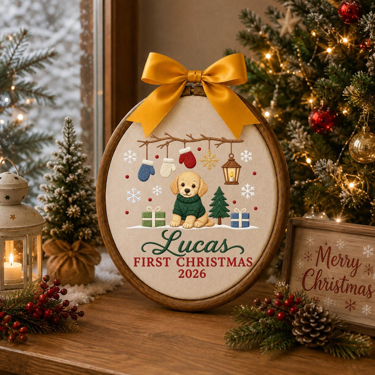 Personalized Embroidered Ornament, Puppy First Christmas 2026 Ornament, Custom Name Dog Christmas Keepsake, Baby Pet Holiday Gift