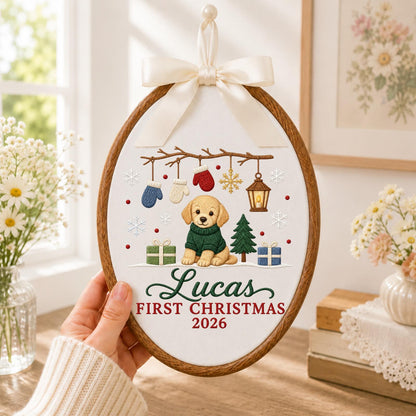 Personalized Embroidered Ornament, Puppy First Christmas 2026 Ornament, Custom Name Dog Christmas Keepsake, Baby Pet Holiday Gift