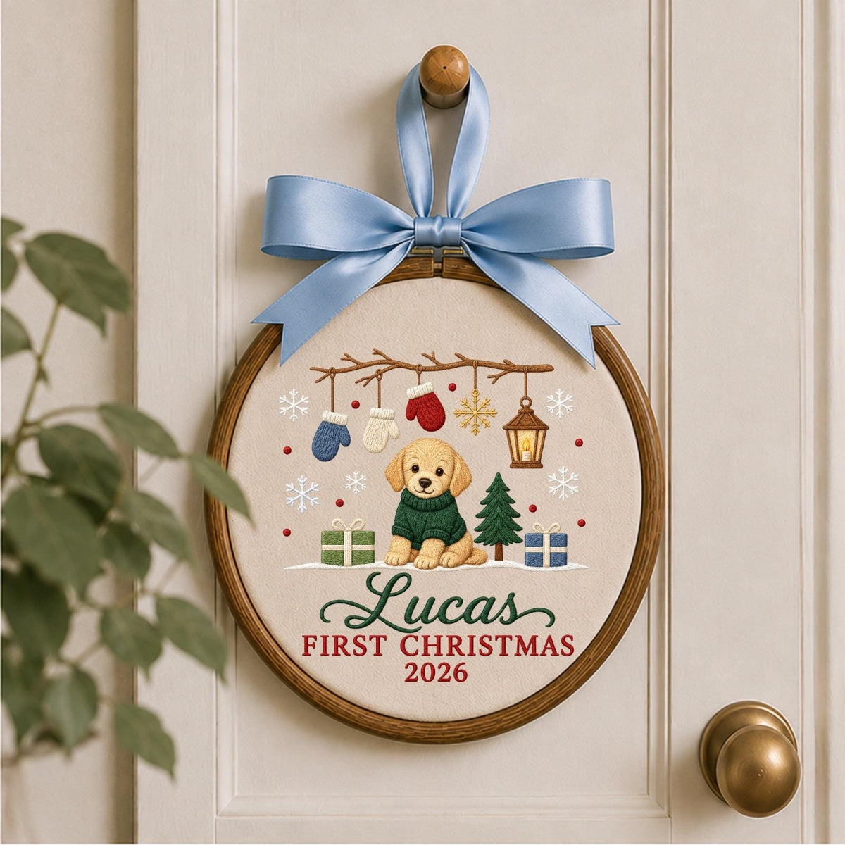 Personalized Embroidered Ornament, Puppy First Christmas 2026 Ornament, Custom Name Dog Christmas Keepsake, Baby Pet Holiday Gift